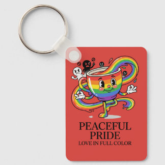 Retro Peaceful Pride Rainbow Coffee Cup T-Shirt Key Ring