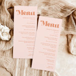 Retro Peach and Cream Wedding Menu<br><div class="desc">Perfect for a retro wedding theme that captures a funky wedding vibe. This boho disco wedding menu adds a touch of disco wedding flair, enhancing the retro wedding aesthetic with eclectic wedding elements. Ideal for a groovy wedding or a hippie wedding, its peach wedding and sunset wedding theme blend seamlessly....</div>