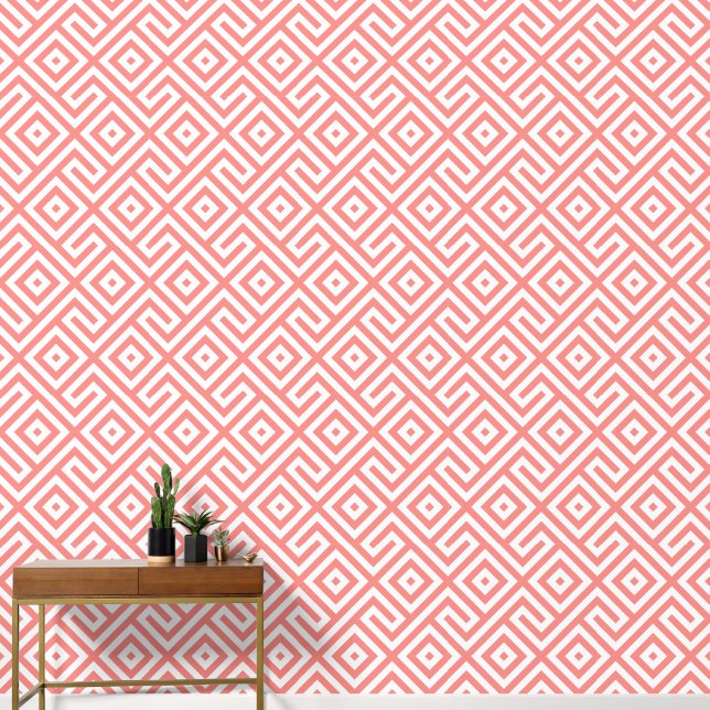 Retro Peach / Coral Abstract Geometric Pattern  Wallpaper (Hallway)