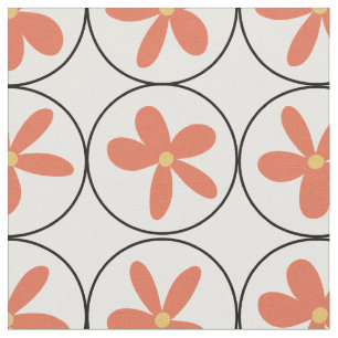 Retro Peach Floral Tile - Combed Cotton Fabric