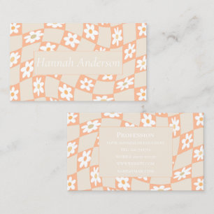 Retro Peach Fuzz Chequered Daisy Business Card