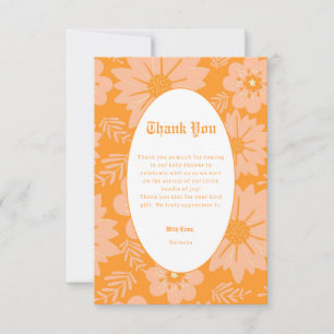 Retro Peach Fuzz Orange Colour Flower Pattern Thank You Card