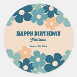 Retro Peach Green Boho Flower 40th Birthday  Classic Round Sticker