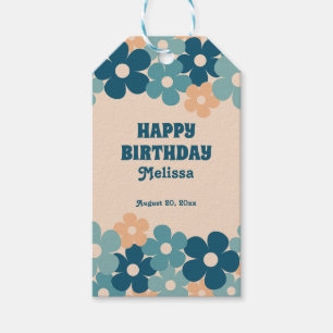 Retro Peach Green Boho Flower 40th Birthday  Gift Tags