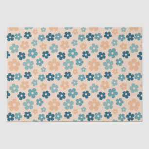 Retro Peach Green Boho Flower Happy Birthday Tissue Paper