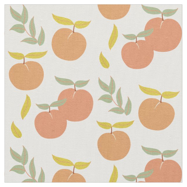 Retro Peach & Leaf Pattern Fabric (Close Up)