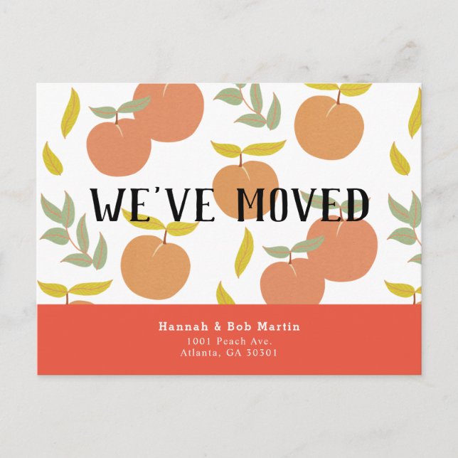 Retro Peach & Leaf Pattern Pink Moving Announcement Postcard (Front)