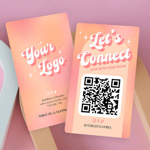 Retro Peach Let's Connect Social Media QR Code Business Card