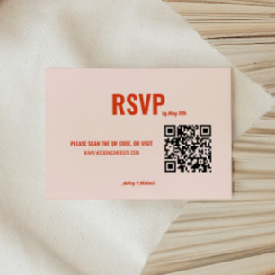 Retro Peach Minimalistic QR Code Wedding  RSVP Card