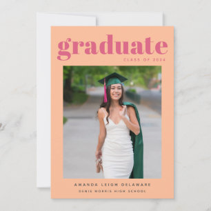 Retro Peach Pink 2024 Graduation Photo Graduation Announcement