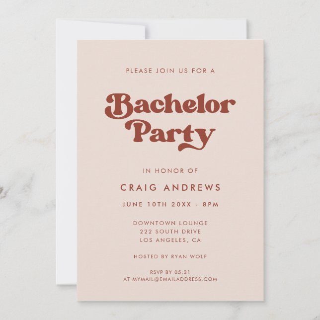 Retro Peach Pink Bachelor Party Invitation (Front)