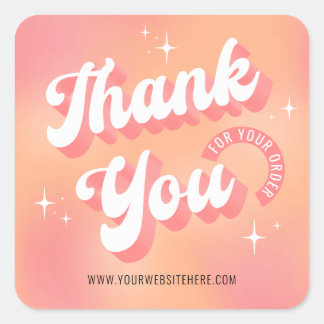 Retro Peach Pink Logo Business Thank You For Order Square Sticker