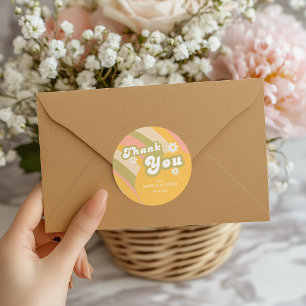 Retro Peach Rainbow Thank You Sticker Daisies