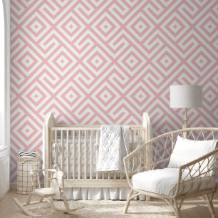 Retro Peachy Pink Abstract Geometric Pattern Wallpaper
