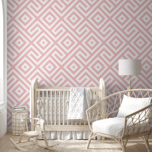 Retro Peachy Pink Abstract Geometric Pattern  Wallpaper (Kids)