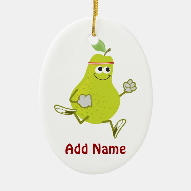 Retro Pear Runner Ceramic Tree Decoration (Front)