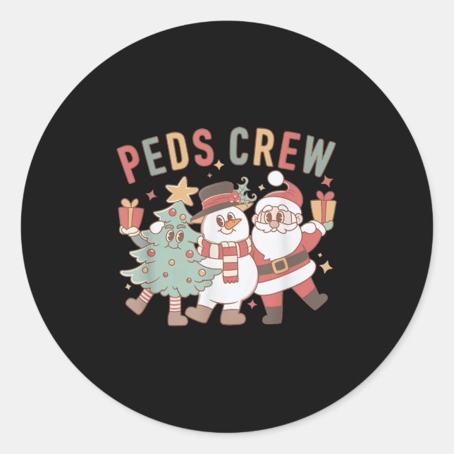 Retro Peds Crew Christmas Paediatrics Nurse Nursin Classic Round Sticker (Front)