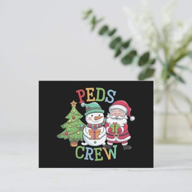 Retro Peds Crew Christmas Paediatrics Nurse Nursin Holiday Postcard (Standing Front)