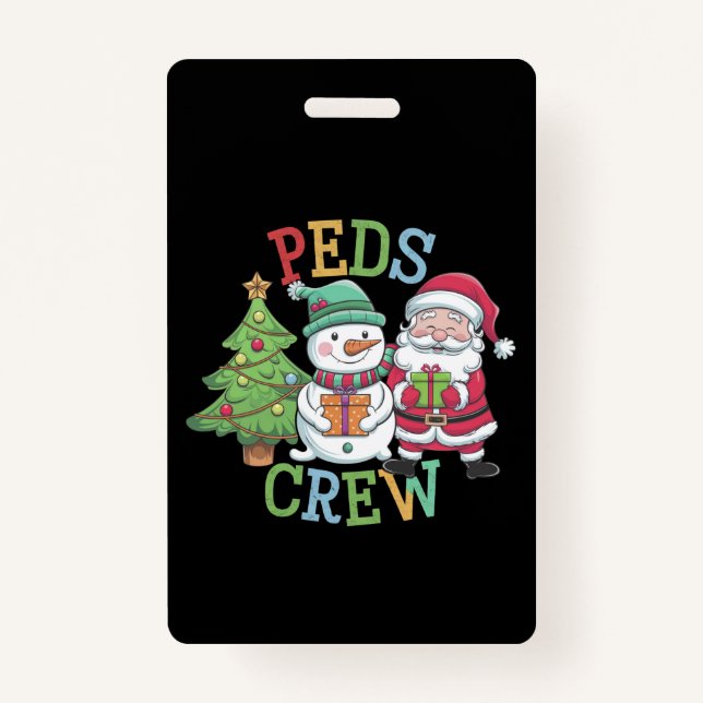 Retro Peds Crew Christmas Paediatrics Nurse Nursin ID Badge (Front)