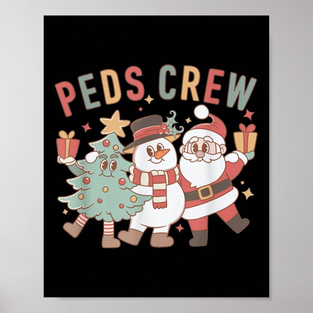 Retro Peds Crew Christmas Paediatrics Nurse Nursin Poster (Front)