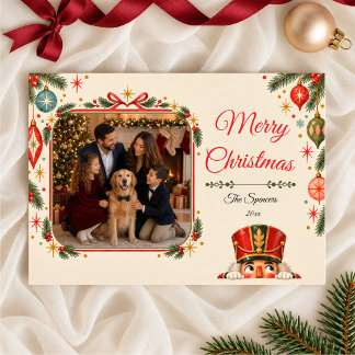 Retro Peekaboo Nutcracker Christmas Photo Card