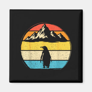 Retro Penguin Sunset Vintage Nature Mountain Magnet