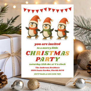 Retro Penguins Editable Christmas Party Invitation