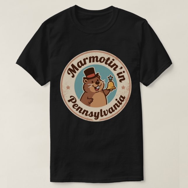 Retro Pennsylvania Badge Groundhog with Liberty  T-Shirt (Design Front)