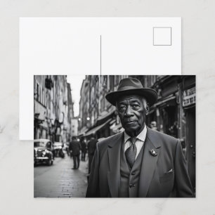 Retro people in street postcard