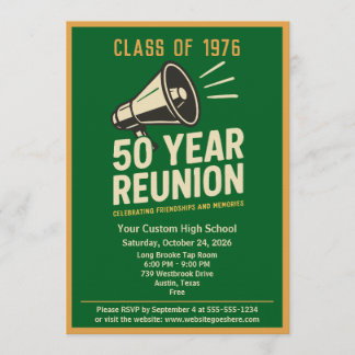 Retro Pep Rally Style 50 Year Class Reunion Invitation