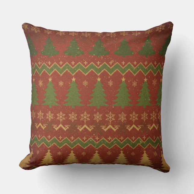 Retro Peppermint Swirl Christmas Throw Pillow (Front)