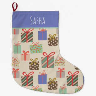 Retro Periwinkle Personalized Christmas  Large Christmas Stocking