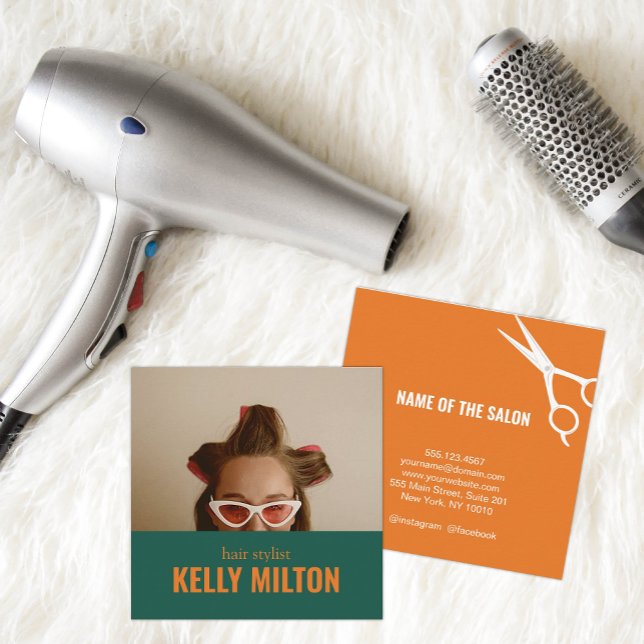 Retro Personalise Photo Hairdresser Barber Salon Square Business Card (Creator Uploaded)