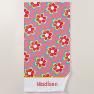 Retro Personalised 70s Flowers Beach Towel