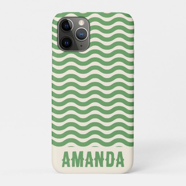 Retro Personalised Abstract Wavy Lines Green Case-Mate iPhone Case (Back)