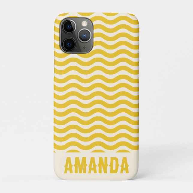 Retro Personalised Abstract Wavy Lines Yellow Case-Mate iPhone Case (Back)