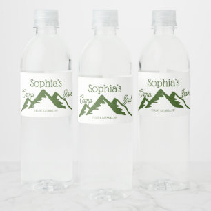 Retro Personalised Camp Bach Mountains Green  Water Bottle Label