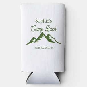 Retro Personalised Camp Bach Mountains White Seltzer Can Cooler