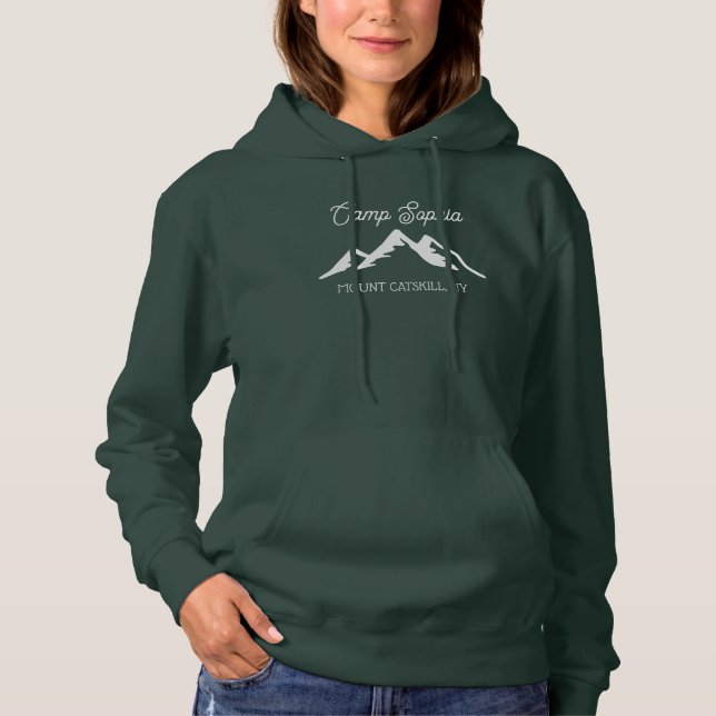Retro Personalised Camp Name Mountains Green  Hoodie (Front)