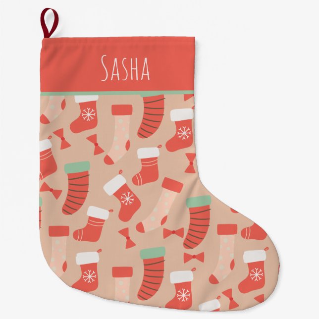 Retro Personalised Christmas Large Christmas  Large Christmas Stocking (Front)