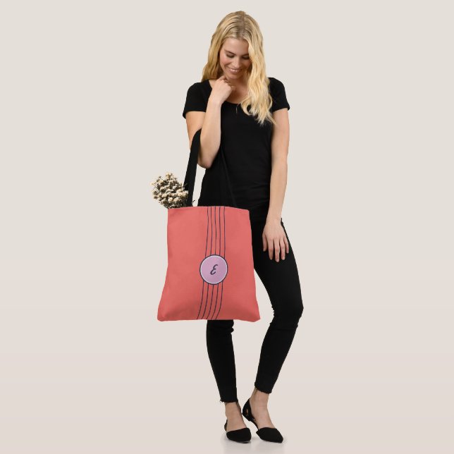 Retro Personalised Coral Red and Pink Tote Bag (On Model)