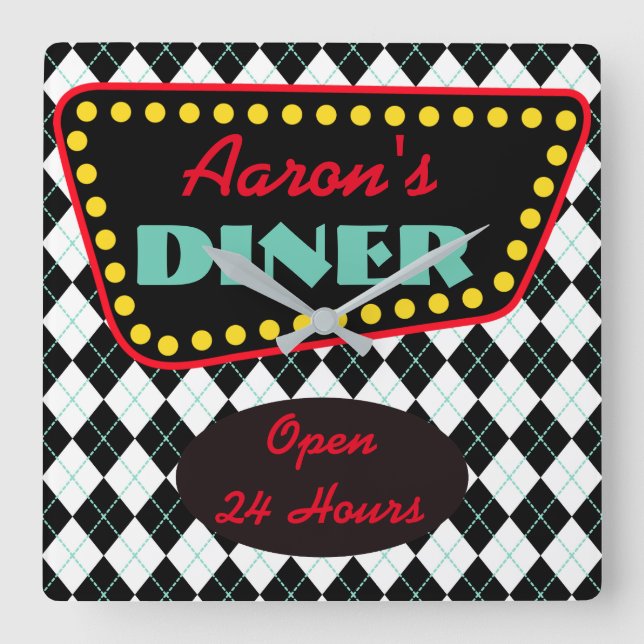 Retro Personalised Diner Kitchen Clock Gift (Front)