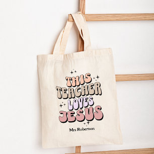 Retro personalised faith teacher appreciation  tote bag