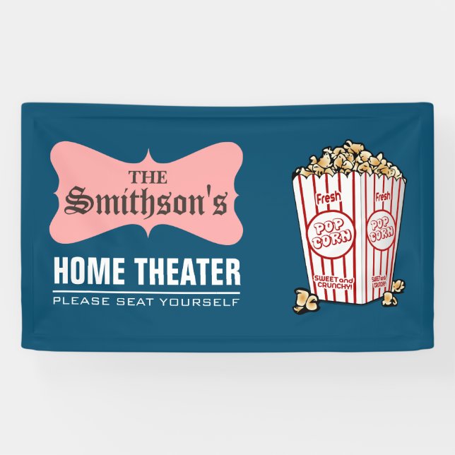 Retro Personalised Family Name Home Theatre Banner (Horizontal)