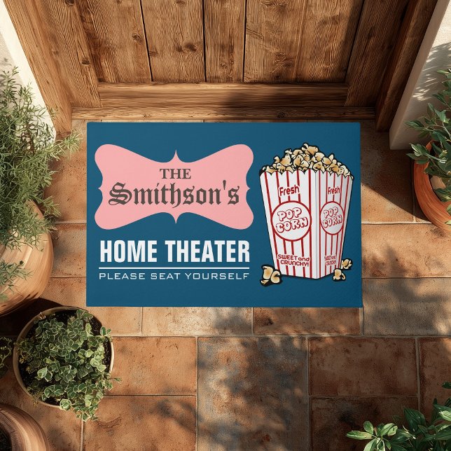 Retro Personalised Family Name Home Theatre Doormat (Creator Uploaded)