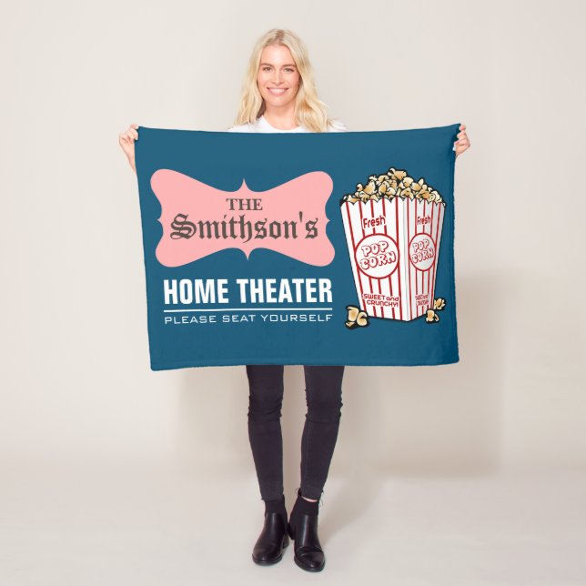 Retro Personalised Family Name Home Theatre Fleece Blanket (In Situ)