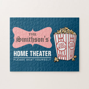 Retro Personalised Family Name Home Theatre Jigsaw Puzzle