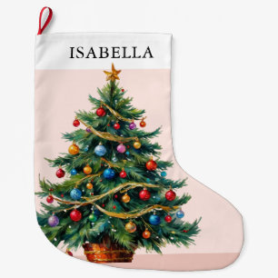 Retro Personalised Festive Xmas Tree Large Christmas Stocking