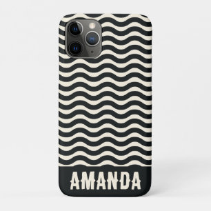Retro Personalised Hippie Beach Stripes Black iPhone 11 Pro Case