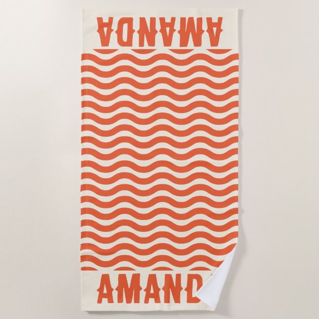 Retro Personalised matching summer vacation  Beach Towel (Front)